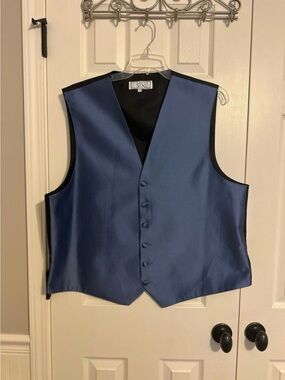 After Six Men's Satin Dress Vest in Steel Blue